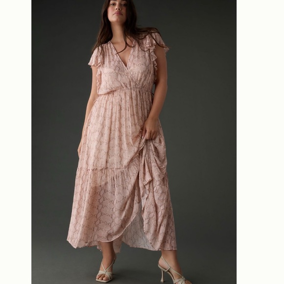 NWT Anthropologie V-Neck Flutter-Sleeve Dress size L - Picture 9 of 15